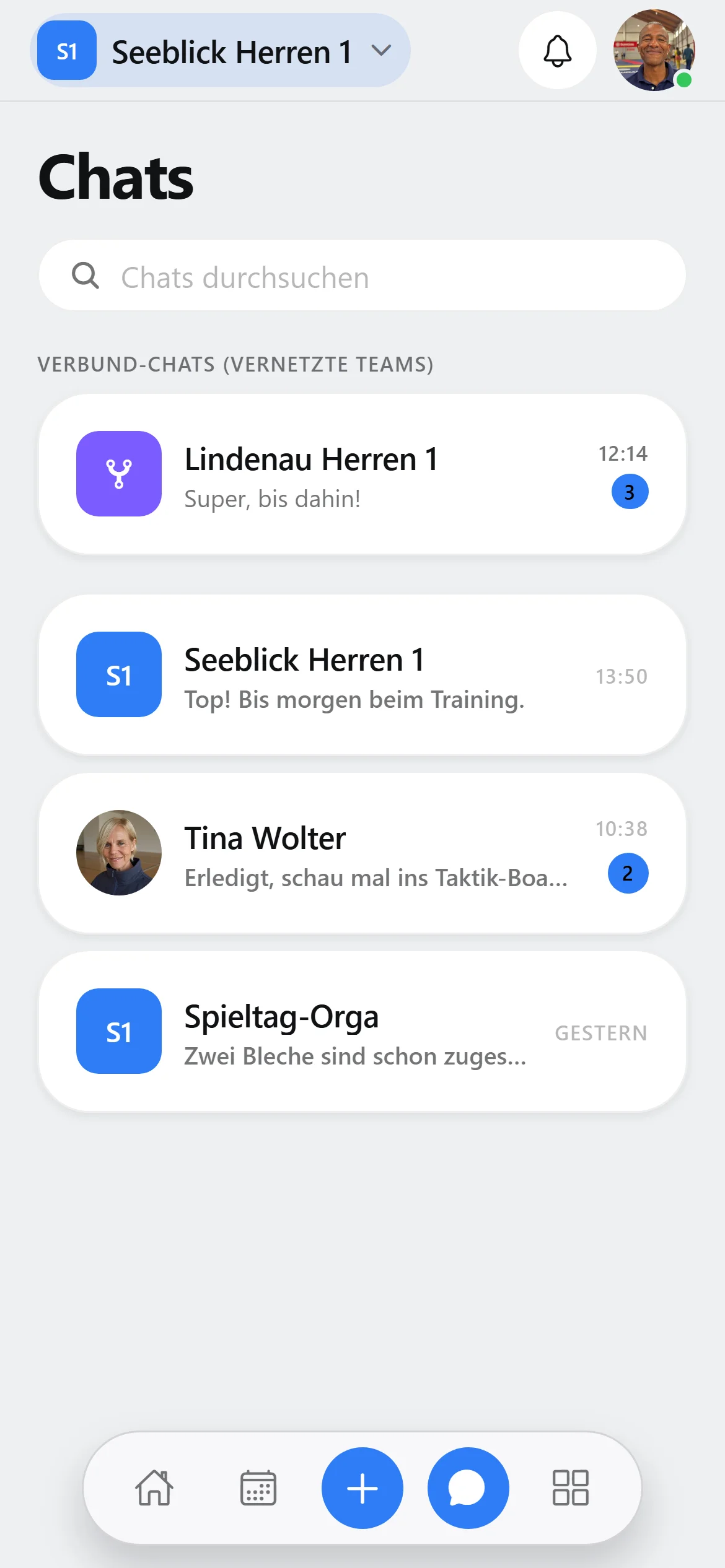 Squova auf dem Handy: eine Gruppenunterhaltung wird geöffnet