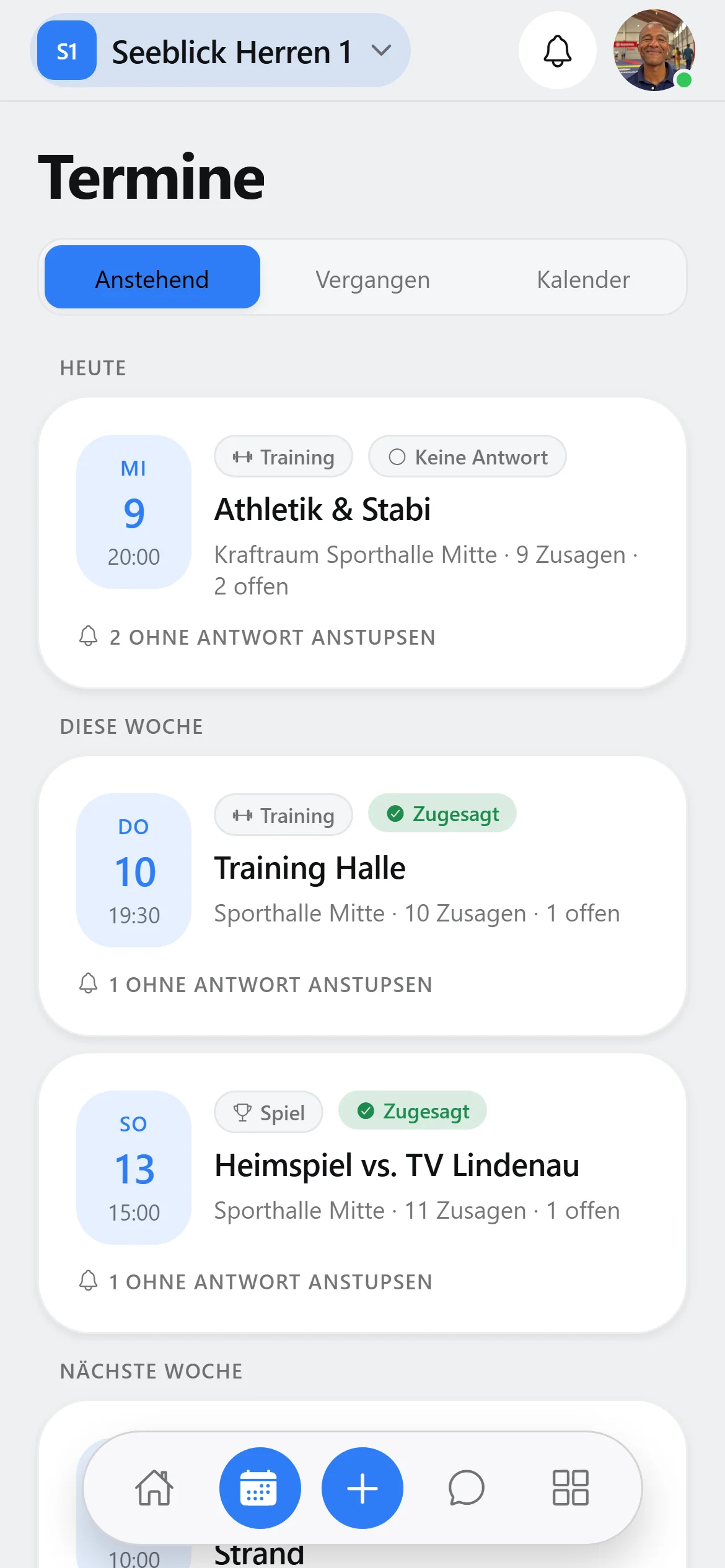 Squova: Klick auf „Neu anlegen“ öffnet das Formular für einen neuen Termin