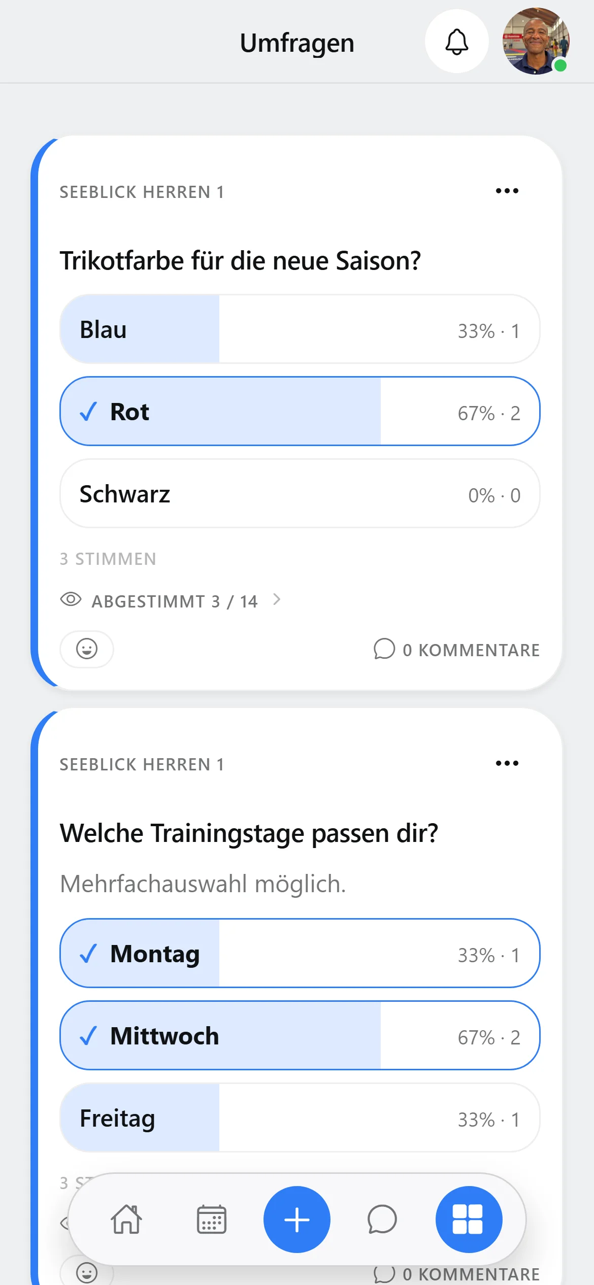 Squova auf dem Handy: in einer Umfrage wird abgestimmt, der Balken springt mit