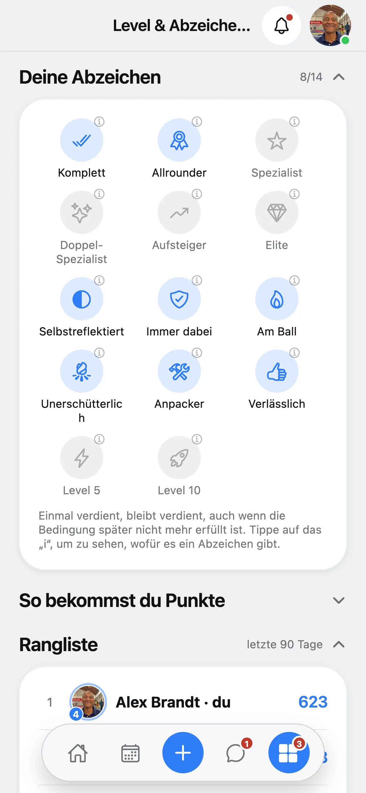 Rangliste eines Teams in Squova, gerechnet auf die letzten 90 Tage